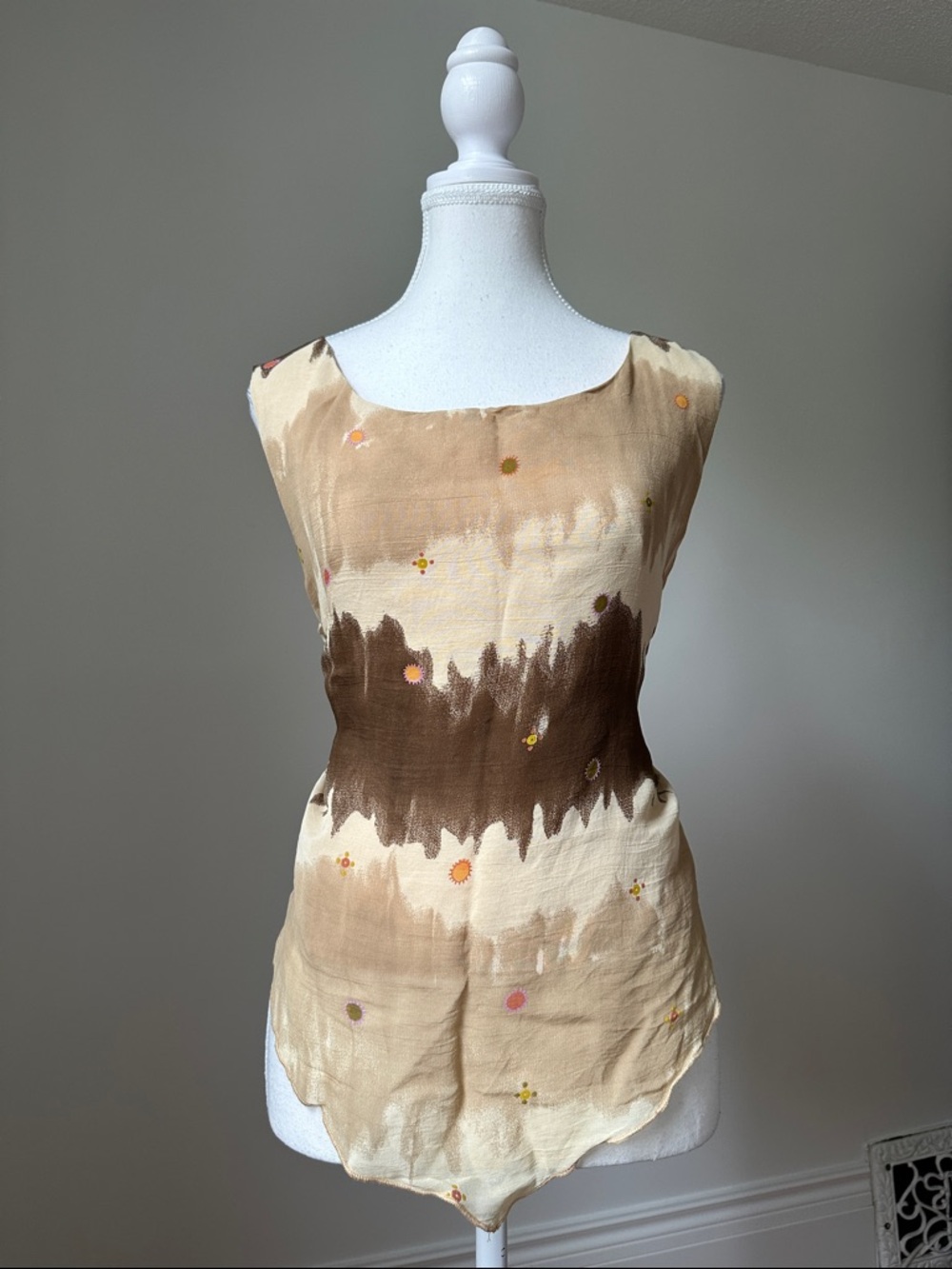 ABRIA‎ Vintage Napkin Hem Tie Back Boho Festival Hippie Summer Tank Top Sz 14